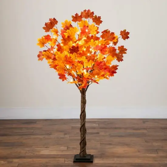 4ft. Pre-Lit Deluxe Autumn Maple Artificial Fall Tree with 68 Warm White LED Lights {8}