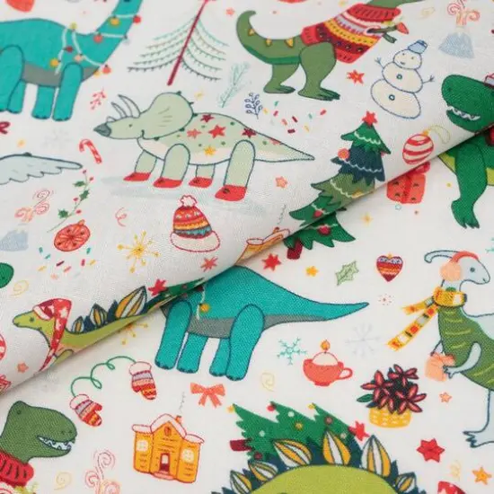 SINGER Christmas Festive Dino Cotton Fabric {1}