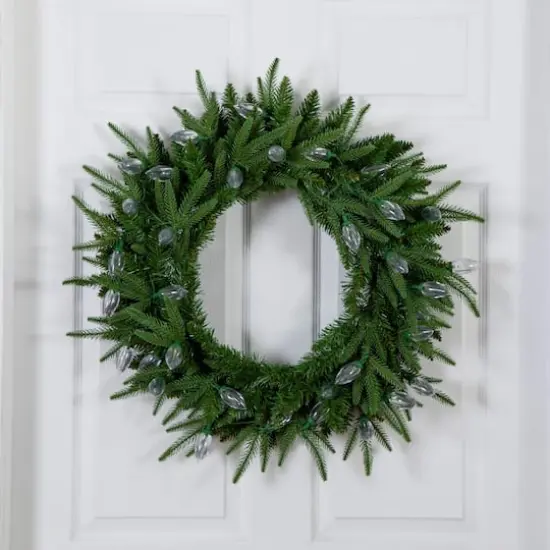 24in. Pre-Lit Artificial Luxembourg Pine Christmas Wreath with 35 Multicolored Traditional Bulb LED Lights {14}