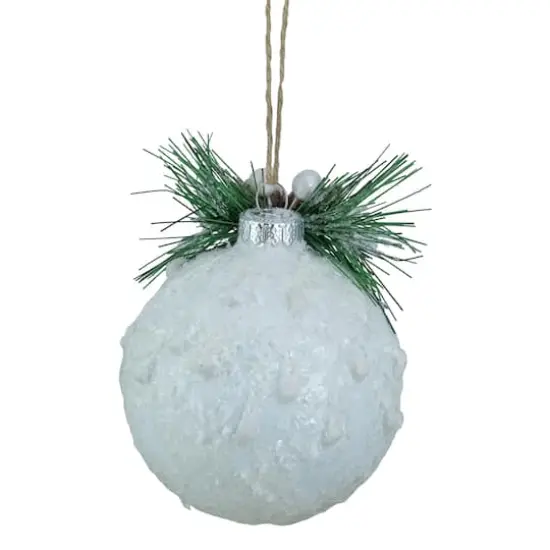5" White Frosted NOEL with Holly and Berries Christmas Glass Ornament {6}