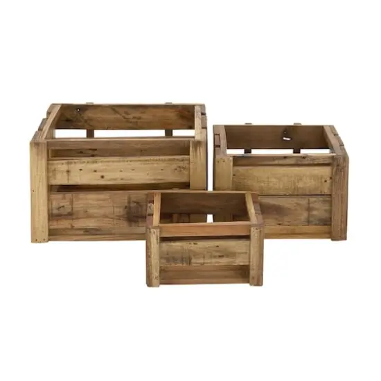 Set of 3 Brown Wood Farmhouse Storage Basket, 21", 16", 13" {1}