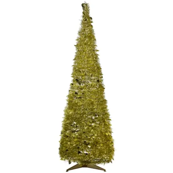 6ft. Unlit Gold Tinsel Pop-Up Artificial Christmas Tree {1}
