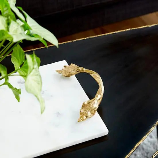 21" White Marble Natural Serving Tray {7}