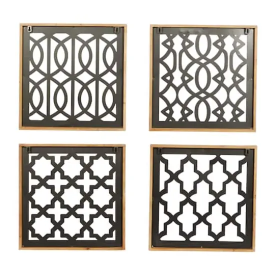 Set of 4 Black Wood Contemporary Wall Decor 17", 17" {3}