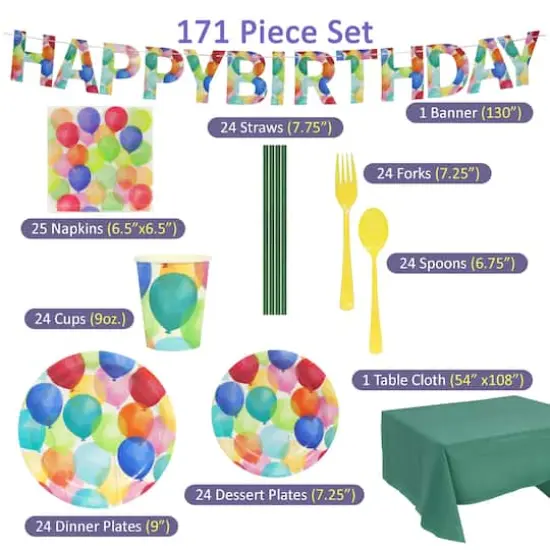 171 Piece Disposable Birthday Party Set {5}