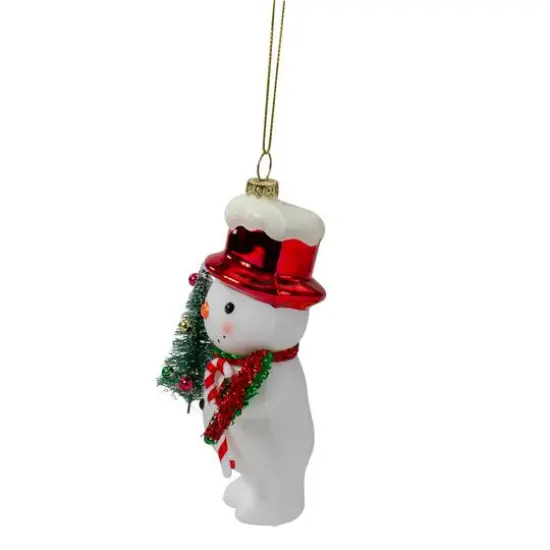 5.5" White & Red Glass Snowman Christmas Ornament {9}