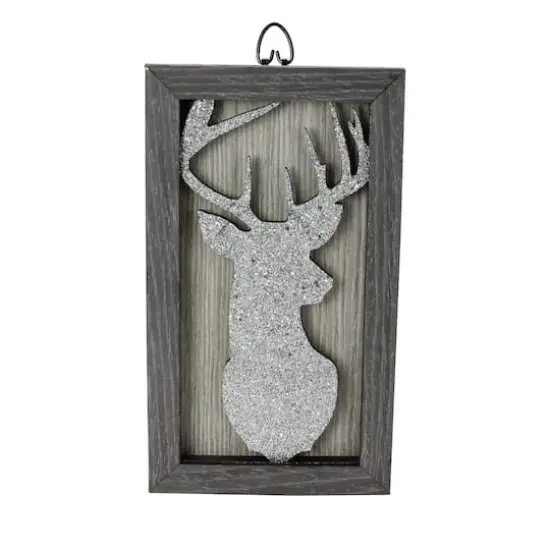 10.25" Silver Glittered Buck Silhouette Wall Box Frame {1}