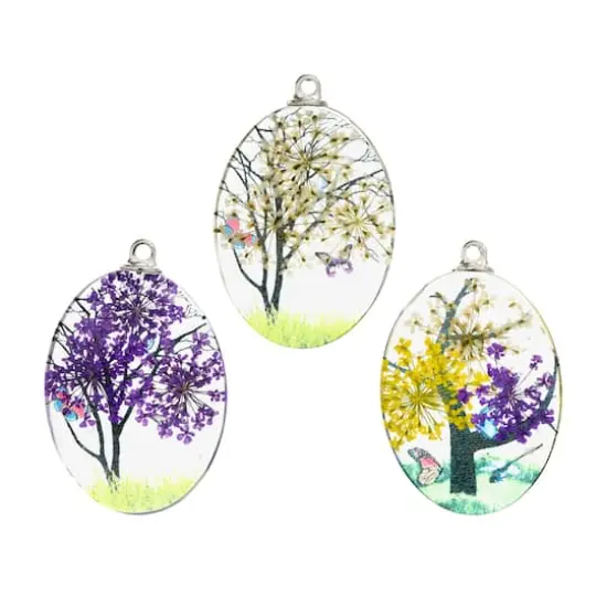 John Bead 30mm x 40mm Dried Flower Assorted Pendants {1}