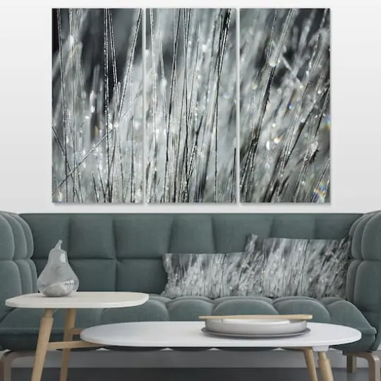 Designart - Raindrops on Grass Black White - Oversized Landscape Canvas Art {3}