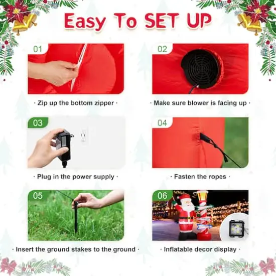 Glitzhome&reg; 7FT Lighted Inflatable Santa with Lamp Post Sign Decor {8}