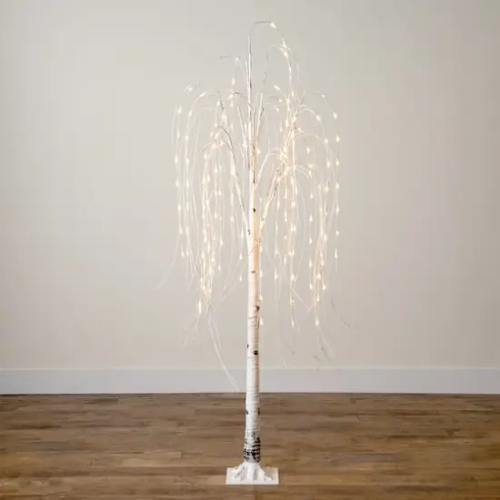 6ft. Pre-Lit White Weeping Willow Artificial Christmas Tree, Warm White LED Lights {15}