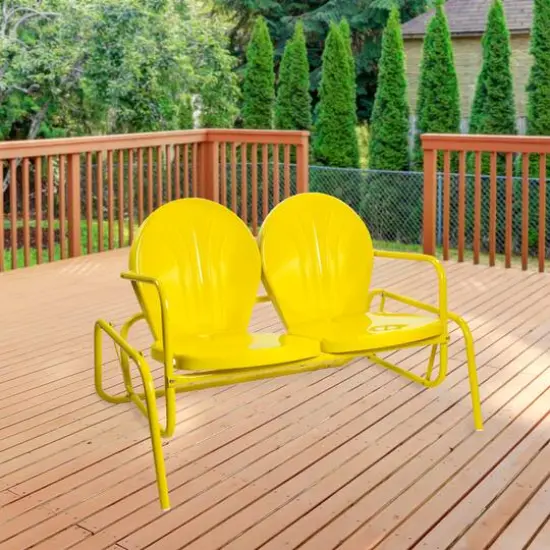 2-Person Outdoor Retro Metal Tulip Double Glider Patio Chair Yellow {3}
