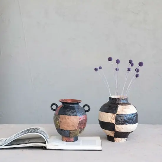 Hello Honey&reg; 8.5" Multicolor Textured Stoneware Vase with Handles & Reactive Glaze {5}