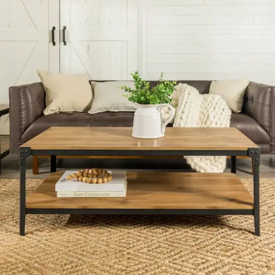 Walker Edison 48" Barnwood Angle Iron Coffee Table {4}