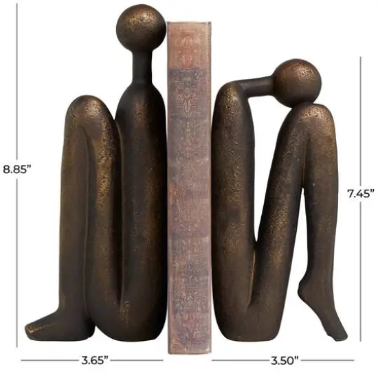 9" Polystone People Bookends Set Bronze {6}