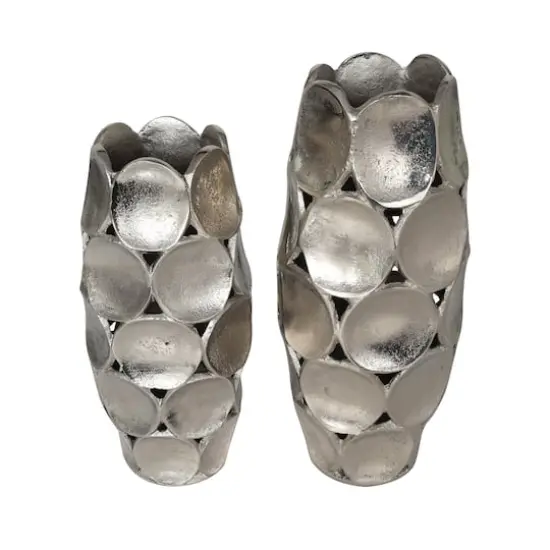 Silver Aluminum Geometric Open Framed Vase Set with Circular Plates {1}