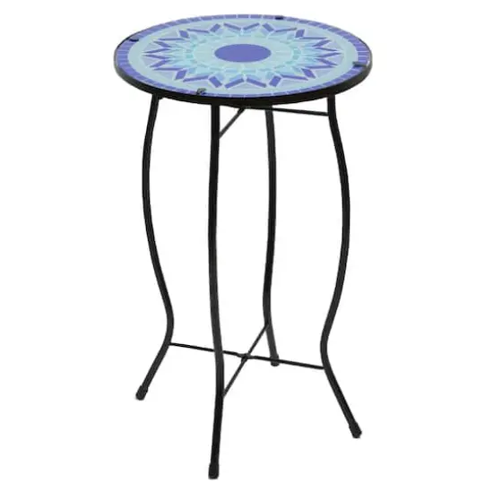 19" Blue Sun Mosaic Glass Patio Side Table {5}