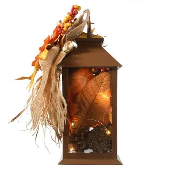 12" Decorated Autumn Lantern with LED Lights {5}