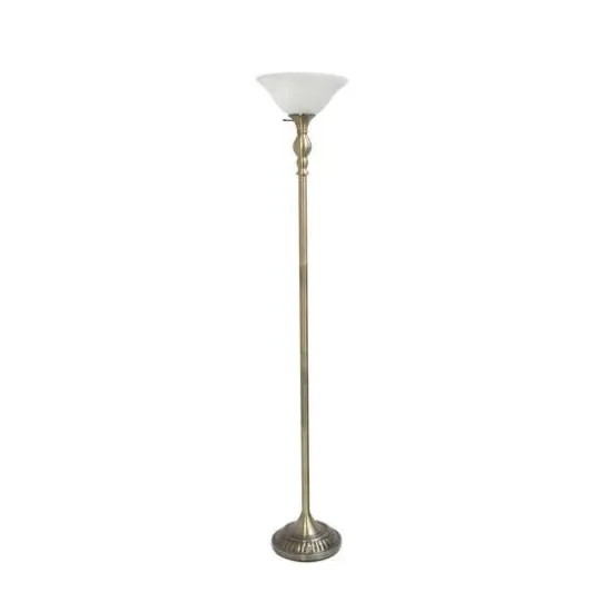 Lalia Home 6ft. Torchiere Floor Lamp with Marbleized Shade Antique Brass with White Shade {1}