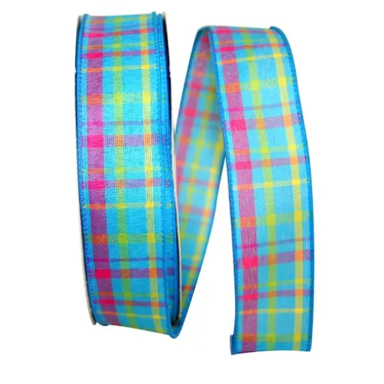 Reliant 1.5" x 50yd. Breezeway Plaid Wired Ribbon Blue {1}