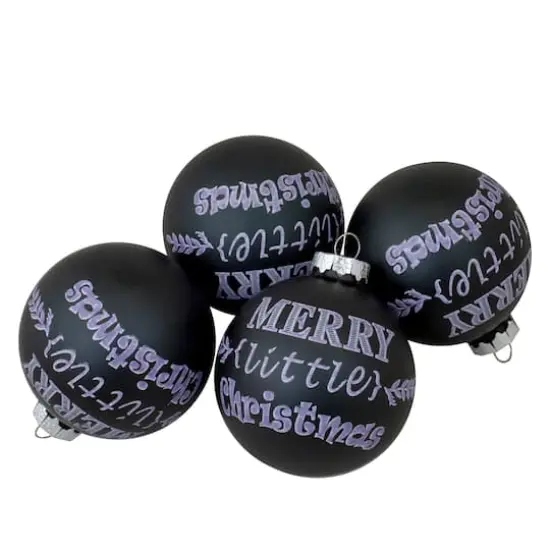 4ct. 2.5" Matte Black Merry Little Christmas Glass Ball Ornaments {1}