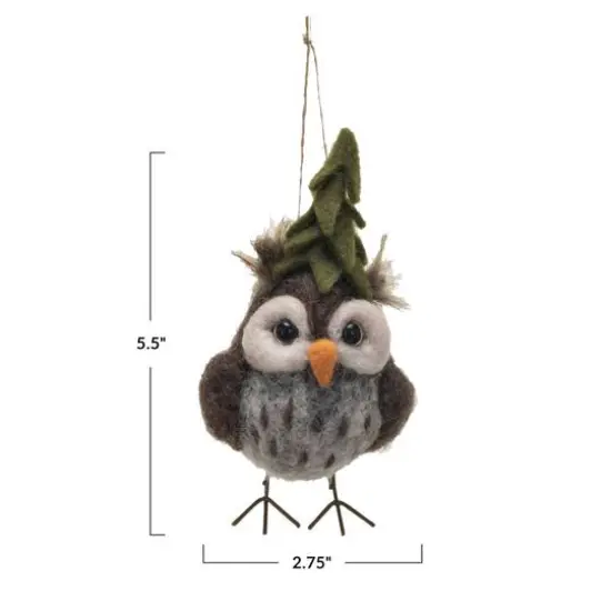 Hello Honey&reg; 5.5" Handmade Wool Felt Owl Ornament with Tree Hat {6}