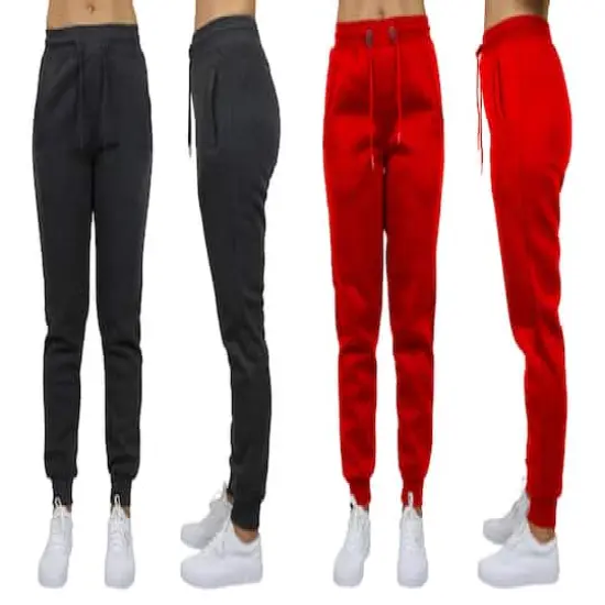 Galaxy by Harvic Women's Relaxed Fit Fleece-Lined Jogger Sweatpants 2 Pack Charcoal/Red {1}