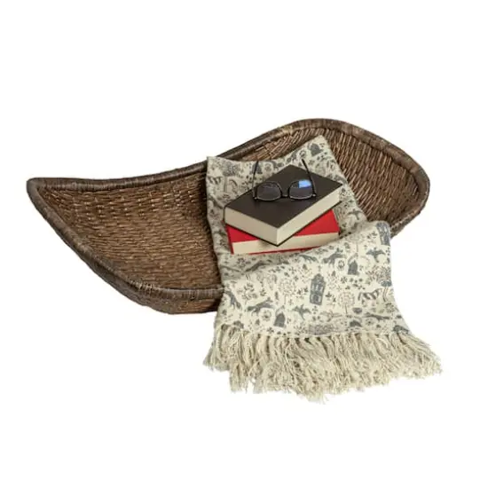 Hello Honey&reg; 34.25" Brown Antique Woven Wicker Tray Basket {3}