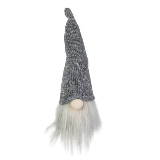 8" Metallic Gray Knit Gnome Head LED Ornament {1}
