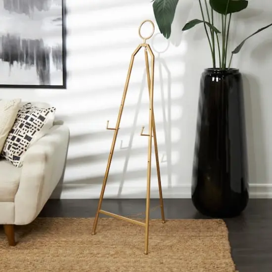 51.5" Gold Metal Adjustable Minimalistic Floor Easel with Circular Ring Top {8}