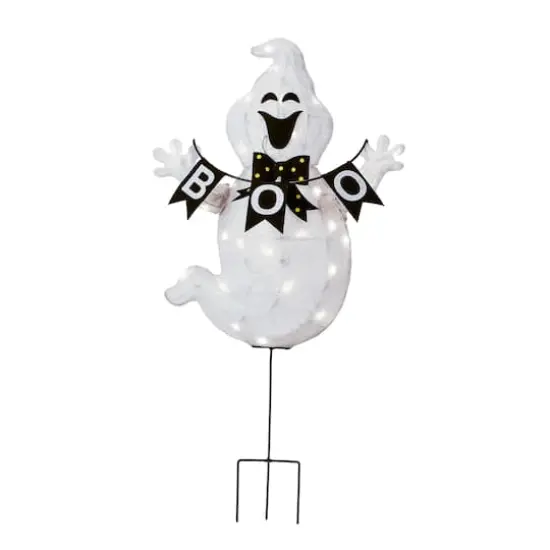 32" Pre-Lit Ghost With BOO Banner Garden Stake {1}