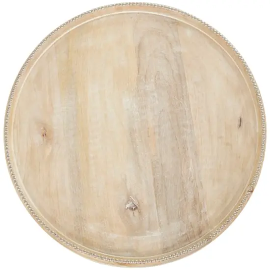 23" Cream Mango Wood Whitewashed Accent Table with Silver Beaded Rim and Turned Legs {4}