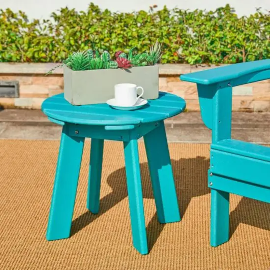Glitzhome&reg; 20" Outdoor Patio Round Side Table Aqua Blue {3}