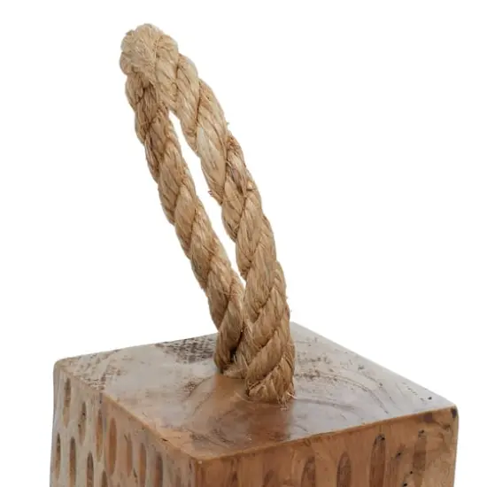 Set of 2 Brown Teak Wood Coastal Sculpture 5", 10" {5}