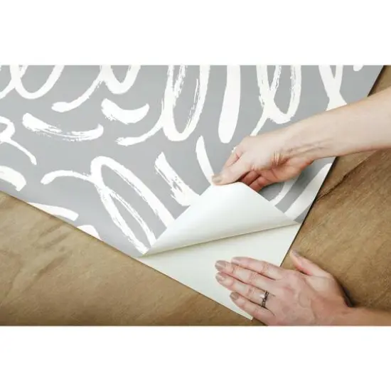 RoomMates Curly Strokes Peel & Stick Wallpaper Gray, White {8}