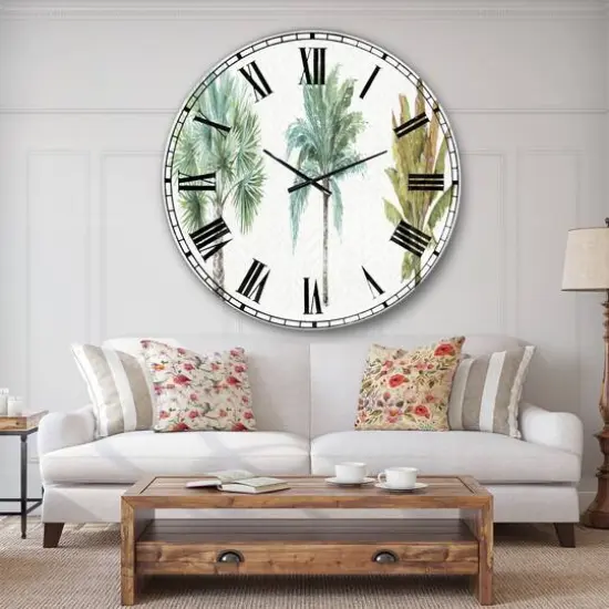 Designart 'Mixed Botanical Greens Palms I Farmhouse Wall Clock {3}