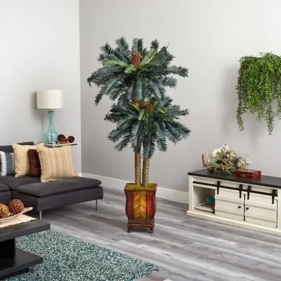 6ft. Double Sago Palm Tree in Decorative Planter {4}