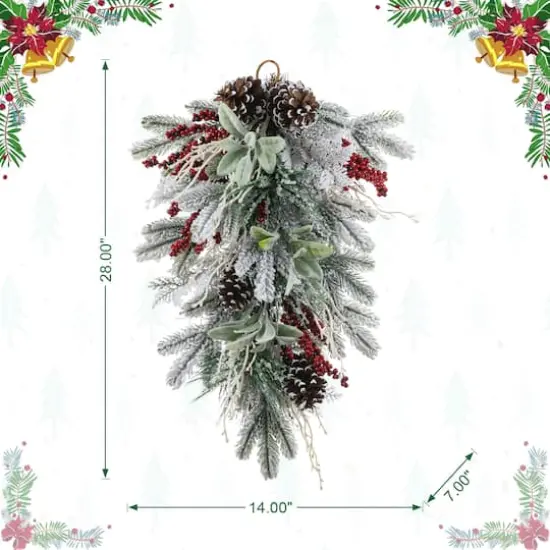 Glitzhome&reg; 28"Christmas Flocked Pinecone & Berry Teardrop {9}