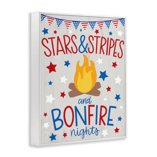 Stupell Industries Stars Stripes and Bonfire Phrase Nights Americana Pride Framed Giclee Art White {4}