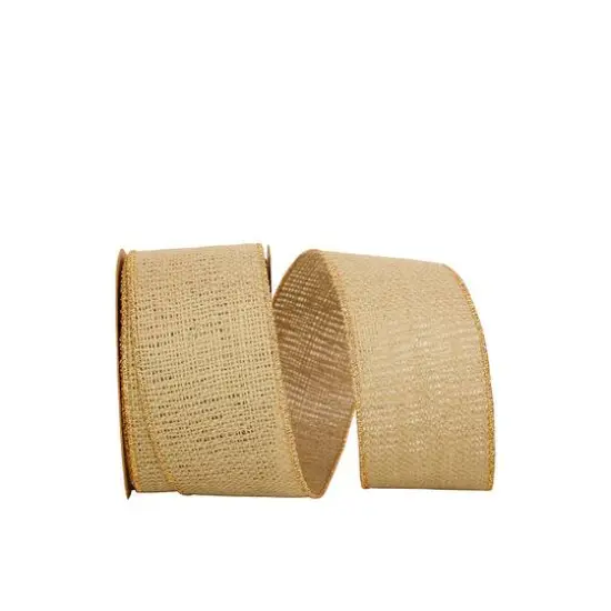 JAM Paper 2.5" x 10yd. Burlap Wired Gold Edge Ribbon Hunter {2}