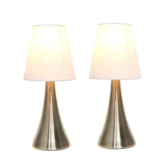 Simple Designs Valencia Mini Touch Table Lamp Set Brushed Nickel/White {3}