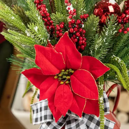 Glitzhome&reg; 35" Christmas Poinsettia Floral Porch Tree in Red Container {5}