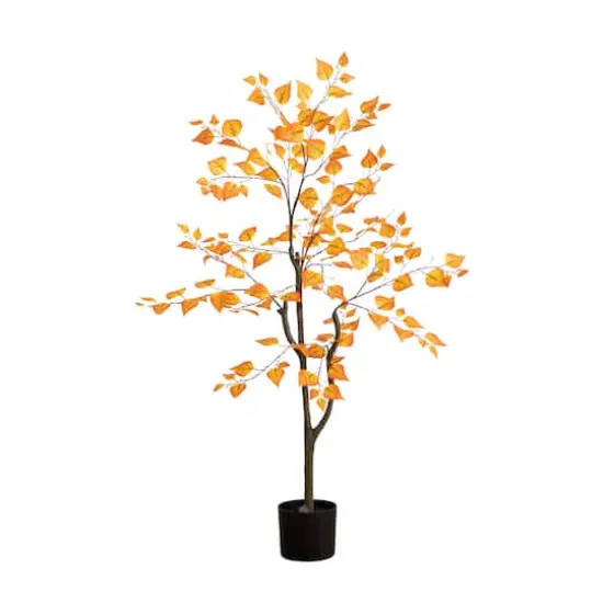 4ft. Orange Autumn Birch Leaf Artificial Potted Tree {1}