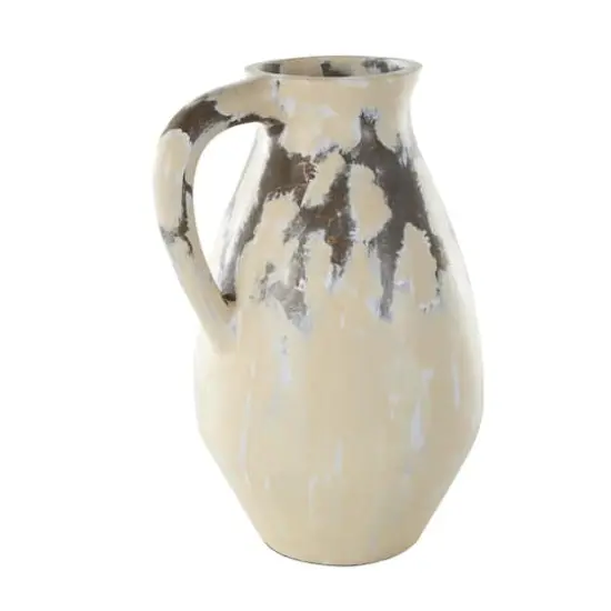 19" Cream Ceramic Vase with Curved Handle {4}