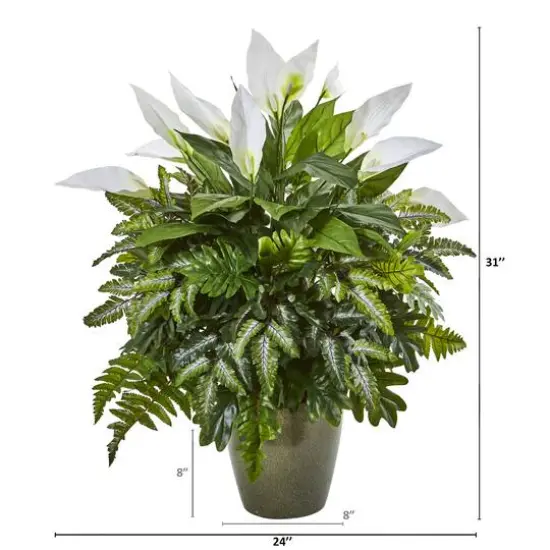 2.5ft. Mixed Peace Lily in Green Planter {3}