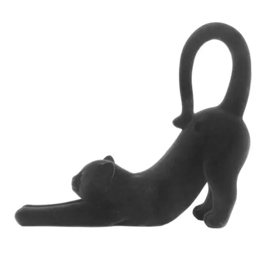 12" Flocked Stretching Halloween Tabletop Cat by Ashland&reg; Black {5}
