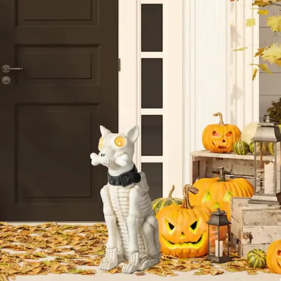 Glitzhome&reg; 20.5" Lighted Halloween Skeleton Dog Porch D&eacute;cor with Timer {4}