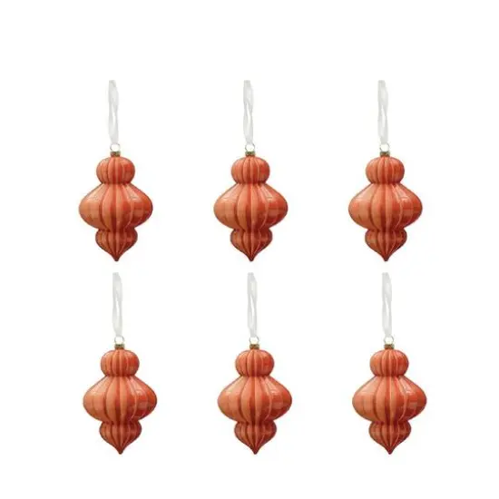 Hello Honey® 6.25" Opaque Coral Glass Pleated Finial Ornaments, 6ct. {1}