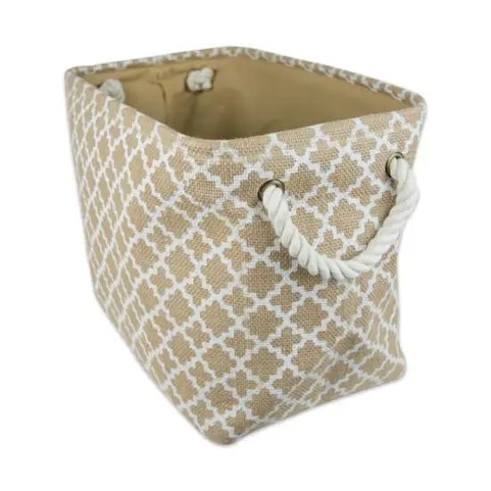 DII&reg; 12" White Lattice Rectangle Burlap Bin {1}