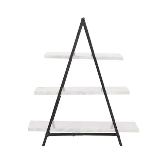 23" White Marble & Iron Contemporary 3-Tier Tray Stand {7}